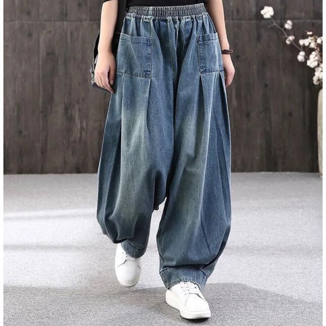XL ワイドデニム ワイドパンツ 男女兼用 ゆるダボ サルエルパンツ 韓国