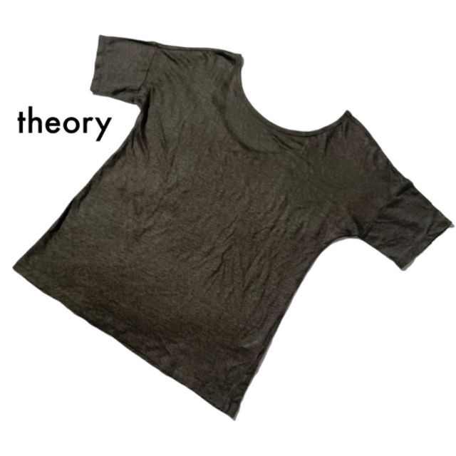 theory(セオリー)のセオリー メンズ リネン100%半袖サマーニット Tシャツ S カーキ 春夏古着 メンズのトップス(ニット/セーター)の商品写真