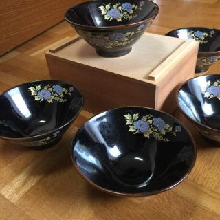 【新品未使用】一色窯 村瀬 茶碗 どんぶり 5客 和食器 陶器 京都(食器)