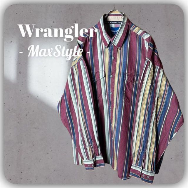 Wrangler(ラングラー)の【Wrangler】 古着 長袖 ストライプ シャツ ボタンダウン マルチカラー メンズのトップス(シャツ)の商品写真