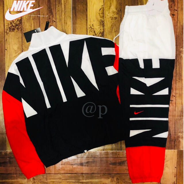 NIKE(ナイキ)のL 新品 NIKE ナイキ ウーブン ジャケット&パンツ 白黒赤 上下セット メンズのジャケット/アウター(ナイロンジャケット)の商品写真