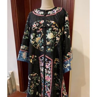 花月夜 刺繍清漢女褂 黒アウター 骨董品 中国伝統衣装 着物和服 中華風 成人式
