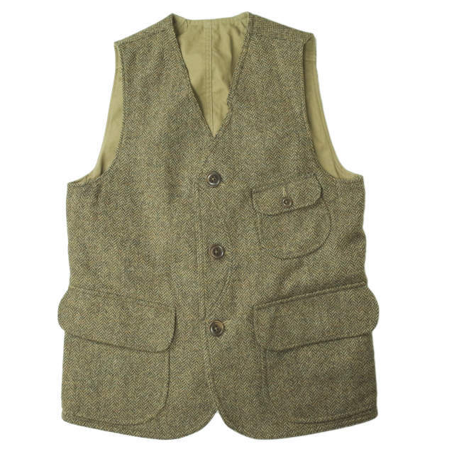 RRL ダブルアールエル HERRINGBONE TWEED REVERSIBLE HUNTING VEST ヘリンボーンツイードリバーシブルハンティングベスト S カーキ ジレ Double RL トップス【RRL】