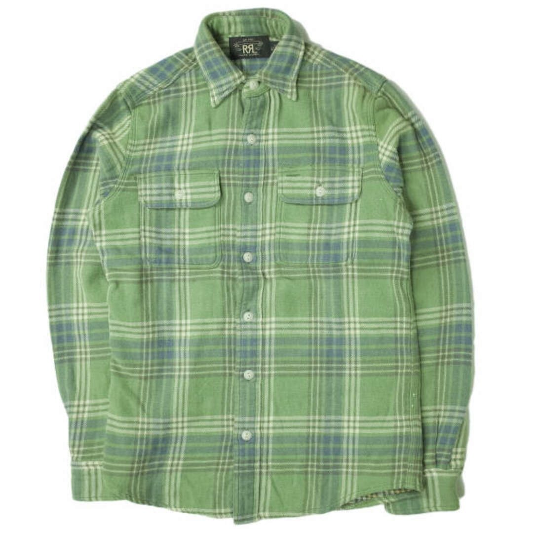 約385cm身幅RRL ダブルアールエル L/S FLANNEL PLAID WORK SHIRTS コットンフランネル チェックワークシャツ XS グリーン Double RL 長袖 トップス【RRL】