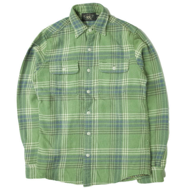 RRL(ダブルアールエル)のRRL ダブルアールエル L/S FLANNEL PLAID WORK SHIRTS コットンフランネル チェックワークシャツ XS グリーン Double RL 長袖 トップス【中古】【RRL】 メンズのトップス(シャツ)の商品写真