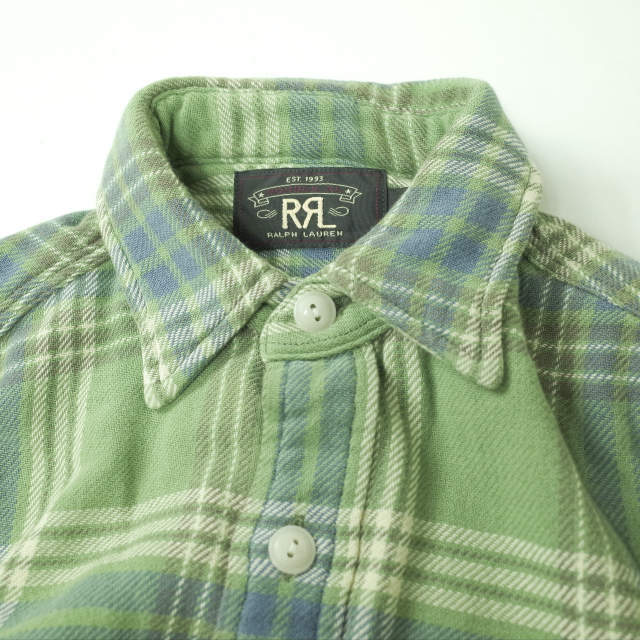 RRL(ダブルアールエル)のRRL ダブルアールエル L/S FLANNEL PLAID WORK SHIRTS コットンフランネル チェックワークシャツ XS グリーン Double RL 長袖 トップス【中古】【RRL】 メンズのトップス(シャツ)の商品写真