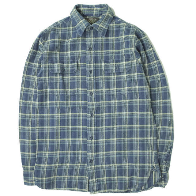 RRL(ダブルアールエル)のRRL ダブルアールエル INDIGO DYE FLANNEL PLAID L/S WORK SHIRTS インディゴ染め フランネルチェックワークシャツ XS ブルー Double RL 長袖 トップス【中古】【RRL】 メンズのトップス(シャツ)の商品写真