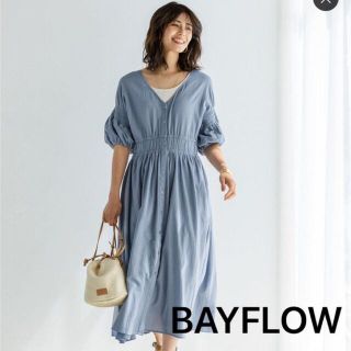 ベイフロー(BAYFLOW)のBAYFLOW スモッキングワンピース　ブルー　M 2way(ロングワンピース/マキシワンピース)