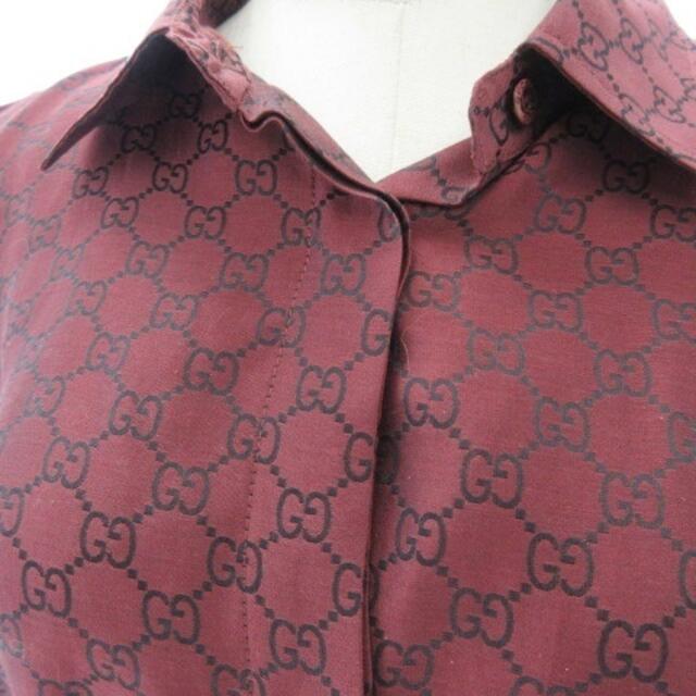 Gucci(グッチ)のグッチ 長袖 シャツ GG ジャガード 光沢 総柄 シルク混 レッド 40 レディースのトップス(シャツ/ブラウス(長袖/七分))の商品写真