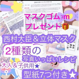 西村大臣マスク＆立体マスクの作り方★型紙7つ＆レシピ２種★大人用＆子供用★手作り(型紙/パターン)