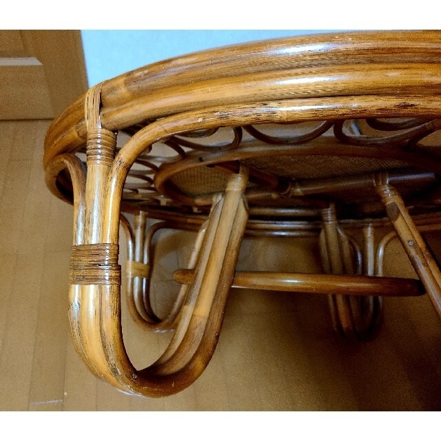 ラタン 木製 丸 ロー テーブル インテリア オシャレ ガラステーブル 可愛い 5