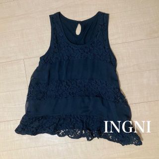 イング(INGNI)のINGNI レースノースリーブチュニックトップス　ブラック(カットソー(半袖/袖なし))