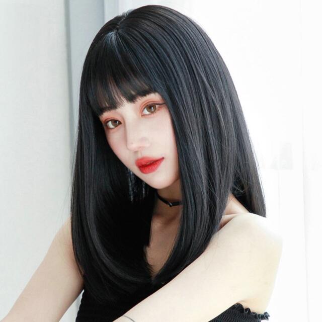 超目玉 新品 セミロング フルウィッグ セミロングストレート ブラック