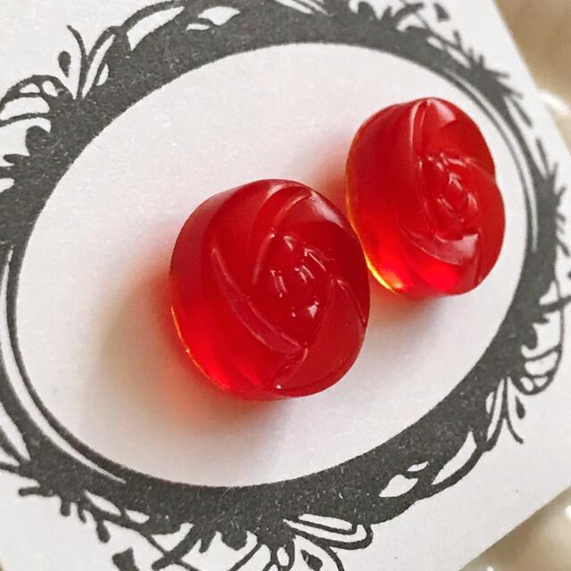樹脂ピアス 金属アレルギー対応 レジン キャンディ ドロップ 飴 薔薇 レッド赤