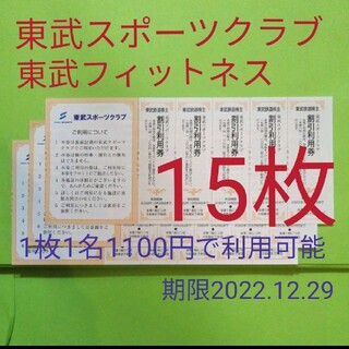 【15枚】東武スポーツクラブ割引券　15枚(フィットネスクラブ)