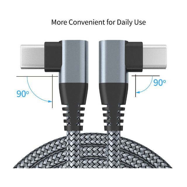 USB TypeC 充電ケーブル L字 1ｍ QC3.0 60W 3A グレー スマホ/家電/カメラのPC/タブレット(PC周辺機器)の商品写真