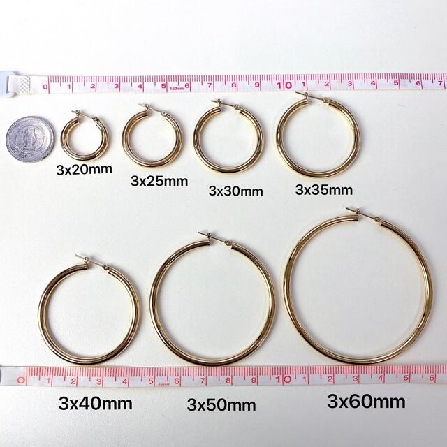 いただきま 18金フープピアス ゴールド リングピアス 3x30mm ペア 18K