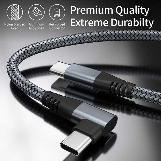 USB TypeC 充電ケーブル L字 2ｍ QC3.0 60W 3A ブラック スマホ/家電/カメラのPC/タブレット(PC周辺機器)の商品写真