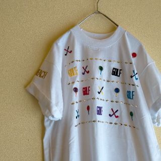 サンタモニカ(Santa Monica)の古着屋 OLD レトロ ゴルフ柄刺繍 プルオーバー Tシャツ USA製(カットソー(半袖/袖なし))