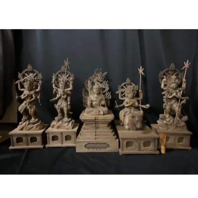 大型50cm 井波彫刻 総楠材 仏教工芸品 古美術仏師手仕上げ品 五大明王像一式
