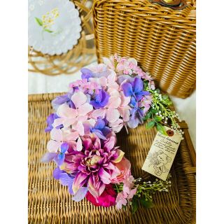 SALE◌ ͙❁˚ダリアと紫陽花のこんもりリース◌ ͙❁˚造花 インテリア(リース)