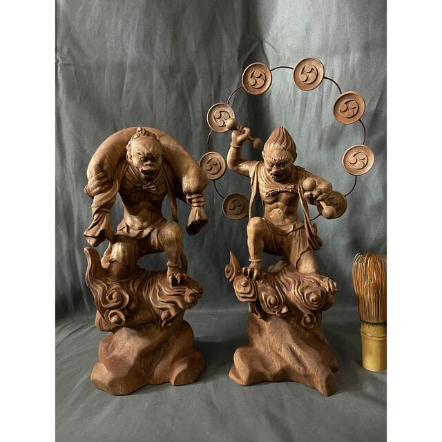 井波彫刻 仏教工芸品 総楠製 極上彫 木彫仏像 風神雷神図一式の 井波彫刻 仏教工芸品 総楠製 極上彫 木彫仏像 風神雷神図一式の