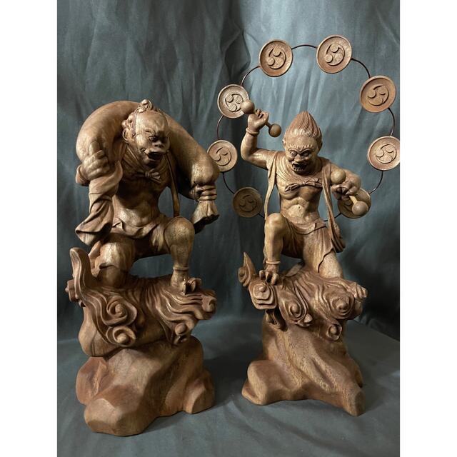 井波彫刻 仏教工芸品 総楠製 極上彫 木彫仏像 風神雷神図一式の 井波彫刻 仏教工芸品 総楠製 極上彫 木彫仏像 風神雷神図一式の