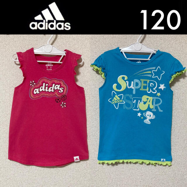 adidas(アディダス)の１回着☆adidas kids2点セット120ピンクブルーアディダスFILA キッズ/ベビー/マタニティのキッズ服女の子用(90cm~)(Tシャツ/カットソー)の商品写真