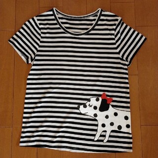 フランシュリッペ(franche lippee)のfranche lippée black ボーダー 犬 Tシャツ(Tシャツ(半袖/袖なし))
