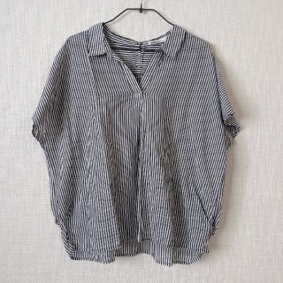 イッカ(ikka)のikka ストライプ 薄手スキッパーシャツ(シャツ/ブラウス(半袖/袖なし))