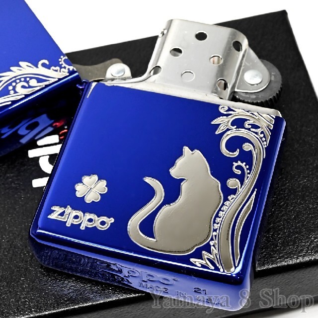 ZIPPO(ジッポー)の新品 ZIPPO クローバーキャット シルバー＆ブルー  ジッポライター メンズのファッション小物(タバコグッズ)の商品写真