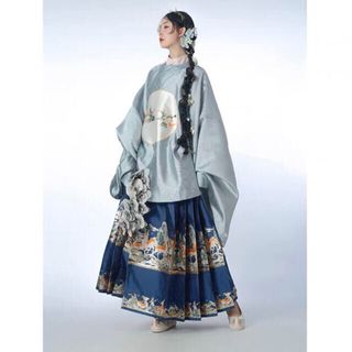 Noritake - 鹿行き 青金色ロングスカート 馬面裙 明製漢服 錦織 西陣織