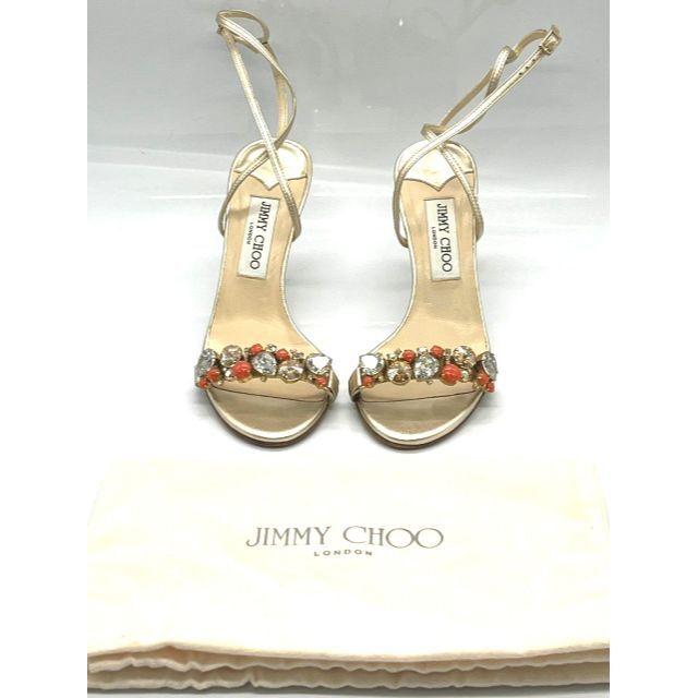 【良品】JIMMY CHOO　ヒール サンダル　ゴールド　ビジュー　36 1/2