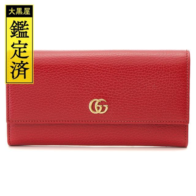 GUCCI GGプチマーモント 二つ折り長サイフ カーフ レッド【435