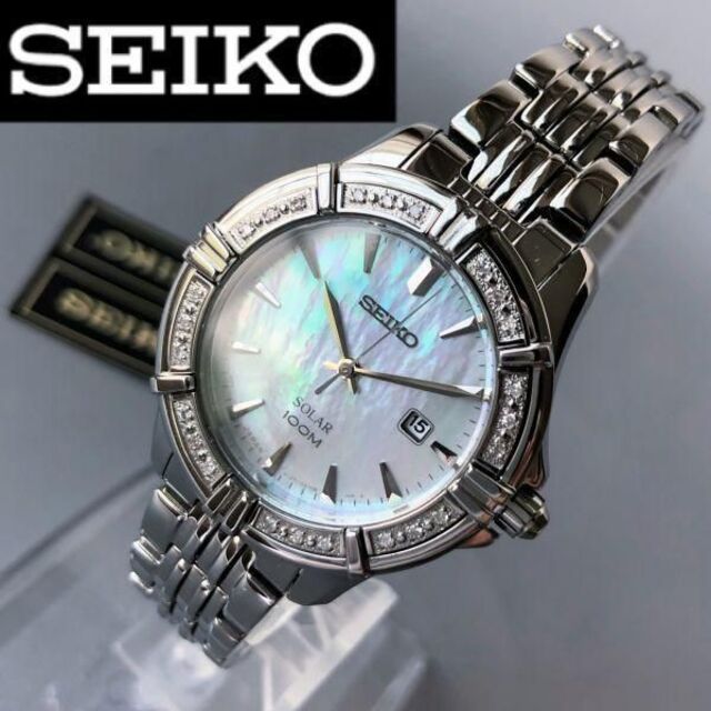 ダイヤ24石☆セイコー パール文字盤 SEIKO ソーラー レディース腕時計