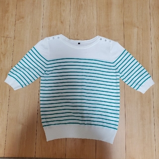 グリーン　ボーダー　カットソー　Mサイズ(Tシャツ(半袖/袖なし))