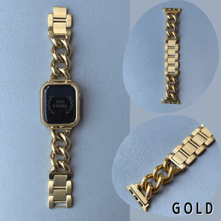applewatch 極太 コンビ チェーン ステンレス バンド ゴールド 金(腕時計)