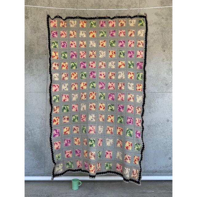 ビンテージ 70s グラニー ブランケット キャンプ 大判 ラグ 美品