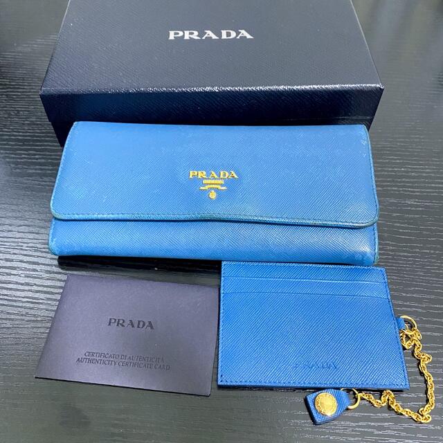 PRADA プラダ サフィアーノ 長財布 マリンブルー パスケース付 付属品有りファッション小物