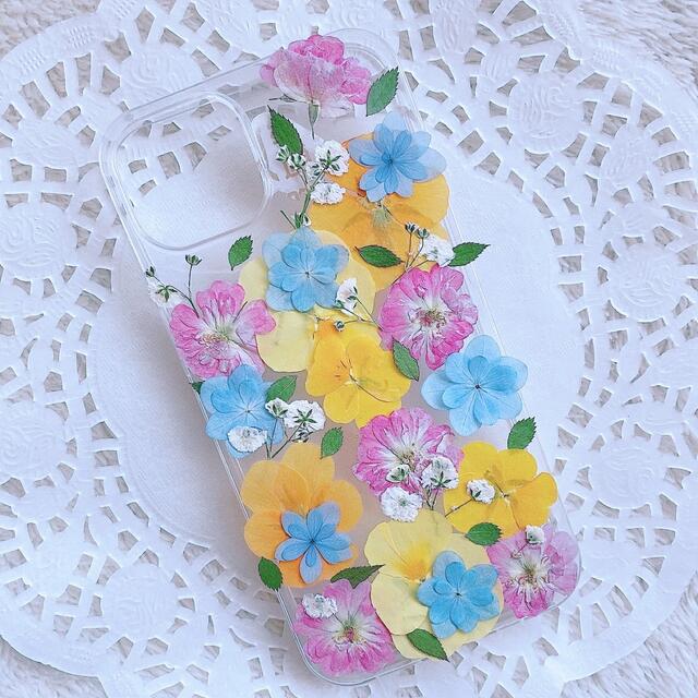 パステルカラフル押し花のスマホケース♡ スマホ/家電/カメラのスマホアクセサリー(iPhoneケース)の商品写真