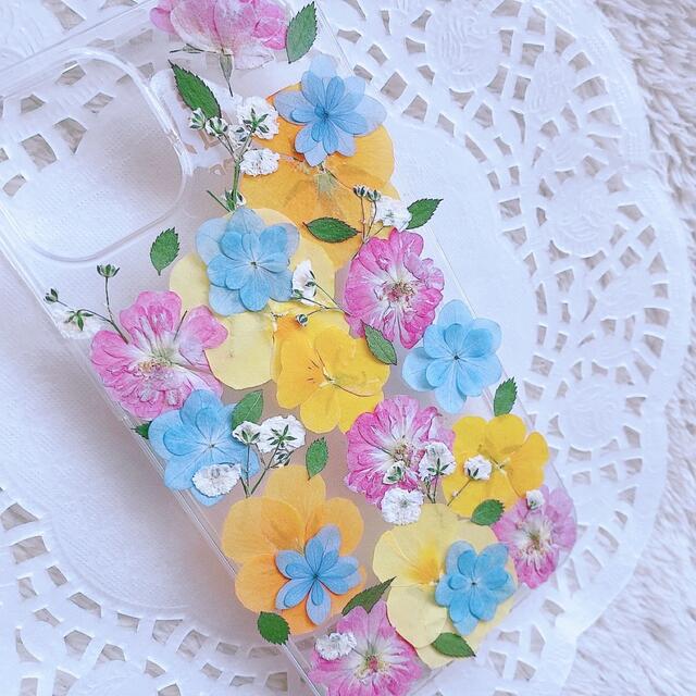 パステルカラフル押し花のスマホケース♡ スマホ/家電/カメラのスマホアクセサリー(iPhoneケース)の商品写真