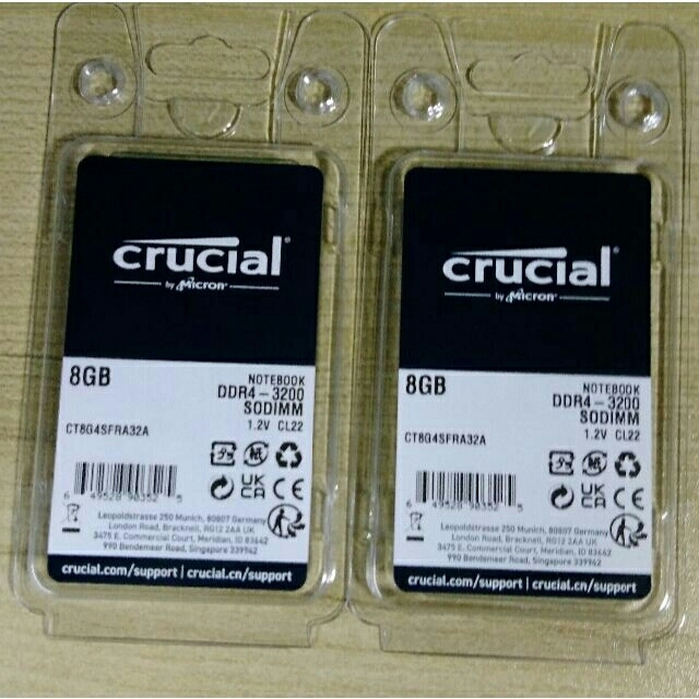 PCパーツCrucial PC4 DDR4-3200 16GB(8GB×2)ノートメモリ