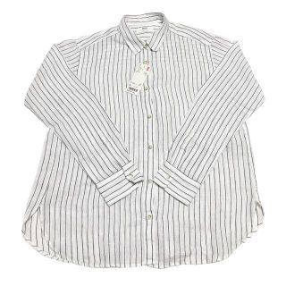 ユニクロ(UNIQLO)の未使用　リネンシャツ　L  ユニクロ　UNIQLO  ストライプ　ホワイト(シャツ/ブラウス(長袖/七分))