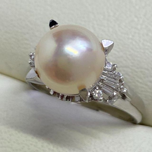 オリジナルデザイン手作り商品 Pt900 高品質あこや真珠リング 9.35mm