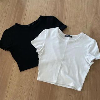 ザラ(ZARA)のZARA クロップドTシャツ　白黒2枚セット　トップス(Tシャツ(半袖/袖なし))