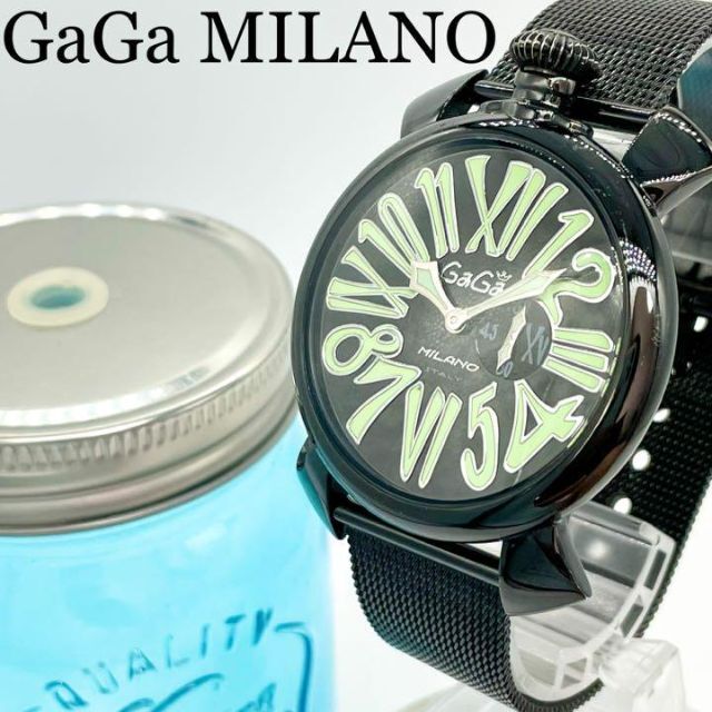 GaGa MILANO - 448 ガガミラノ時計 メンズ腕時計 ブラック グリーン 緑 マヌアーレ46の通販 by Haru's shop｜ガガミラノ ならラクマ