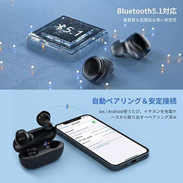 ワイヤレスイヤホン ブルートゥースイヤホン　Bluetooth5.1 スマホ/家電/カメラのオーディオ機器(ヘッドフォン/イヤフォン)の商品写真