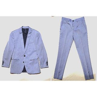 ザラ(ZARA)のZARA MAN テクスチャー生地スーツ Lブルー46/36 美品(セットアップ)