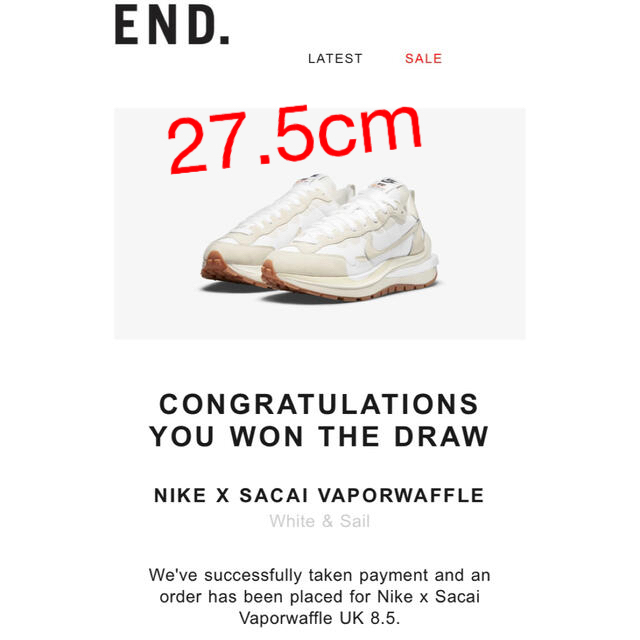 スニーカーSACAI NIKE Vaporwaffle White Gum 27.5cm