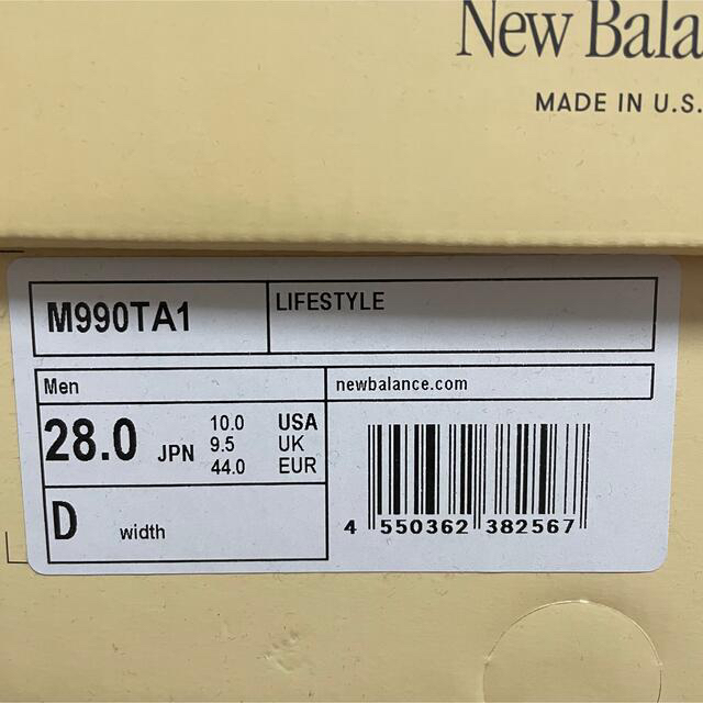 New Balance(ニューバランス)の【定価以下】NEW BALANCE M990TA1 28cm メンズの靴/シューズ(スニーカー)の商品写真